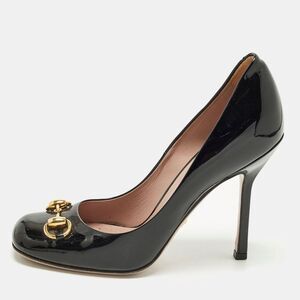 Gucci Horsebit Size 36 Black Patent Leather Peep Toe Pumps